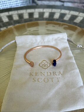 Kendra Scott Rose Gold Vada Open Cuff with Dark Blue Stone